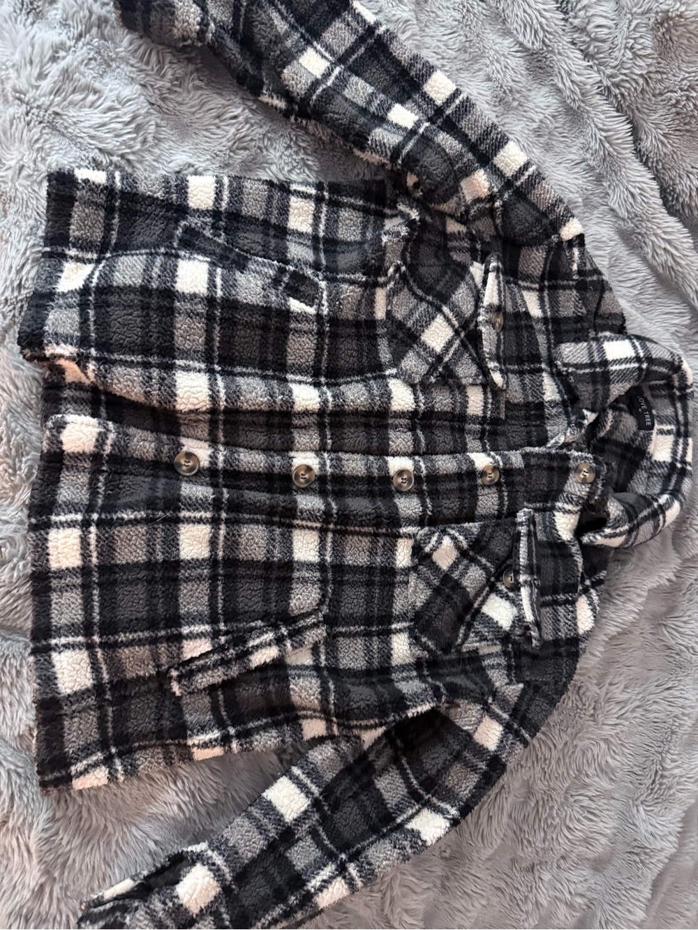 Black & White Plaid Fleece Jacket - Picture 2 of 4